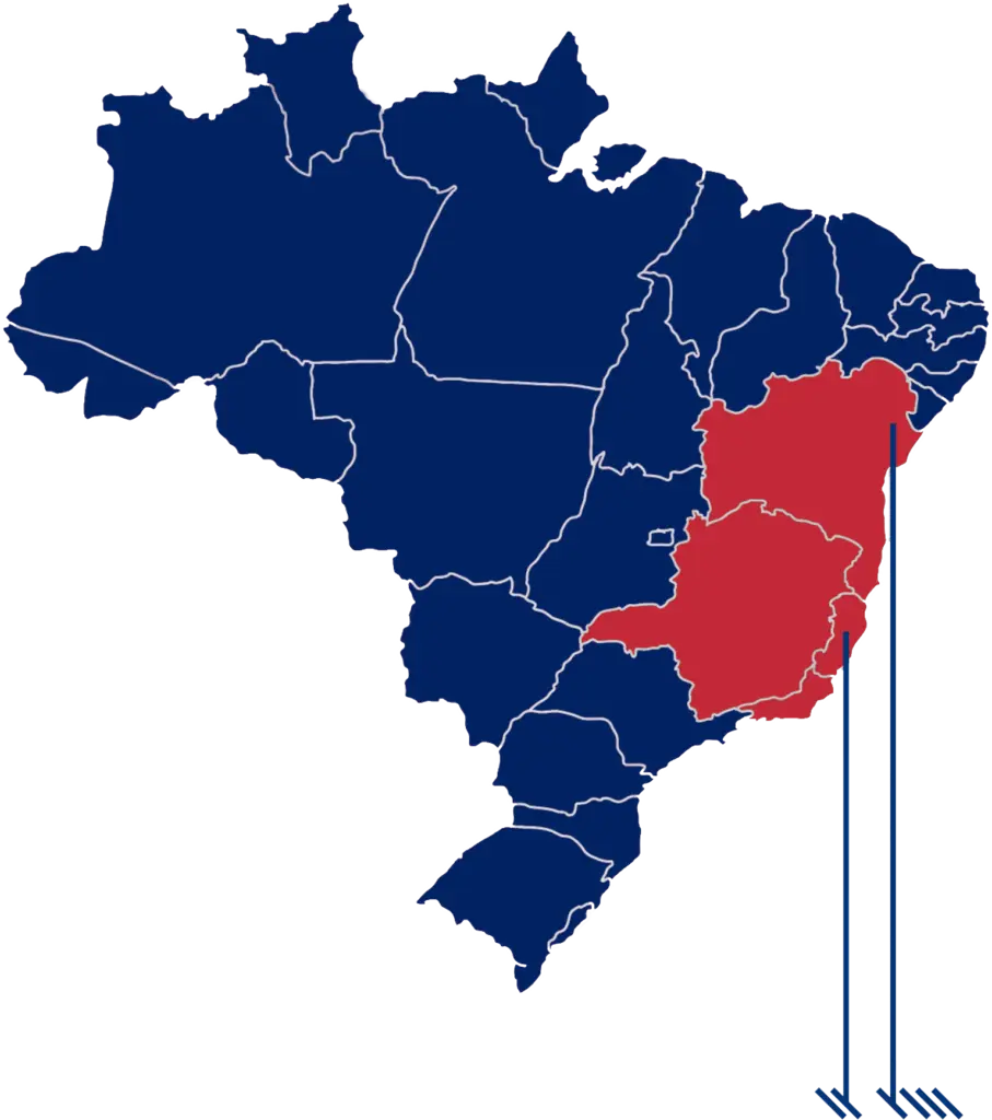 Mapa do Espírito Santo e do sul da Bahia, onde a Incolajes atua